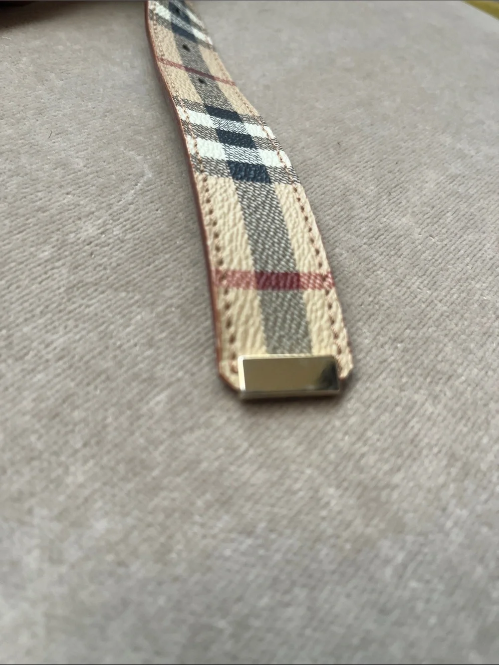 Burberry London Classic Nova Check Plaid Leather Belt Gold-Tone Buckle Italy 40”